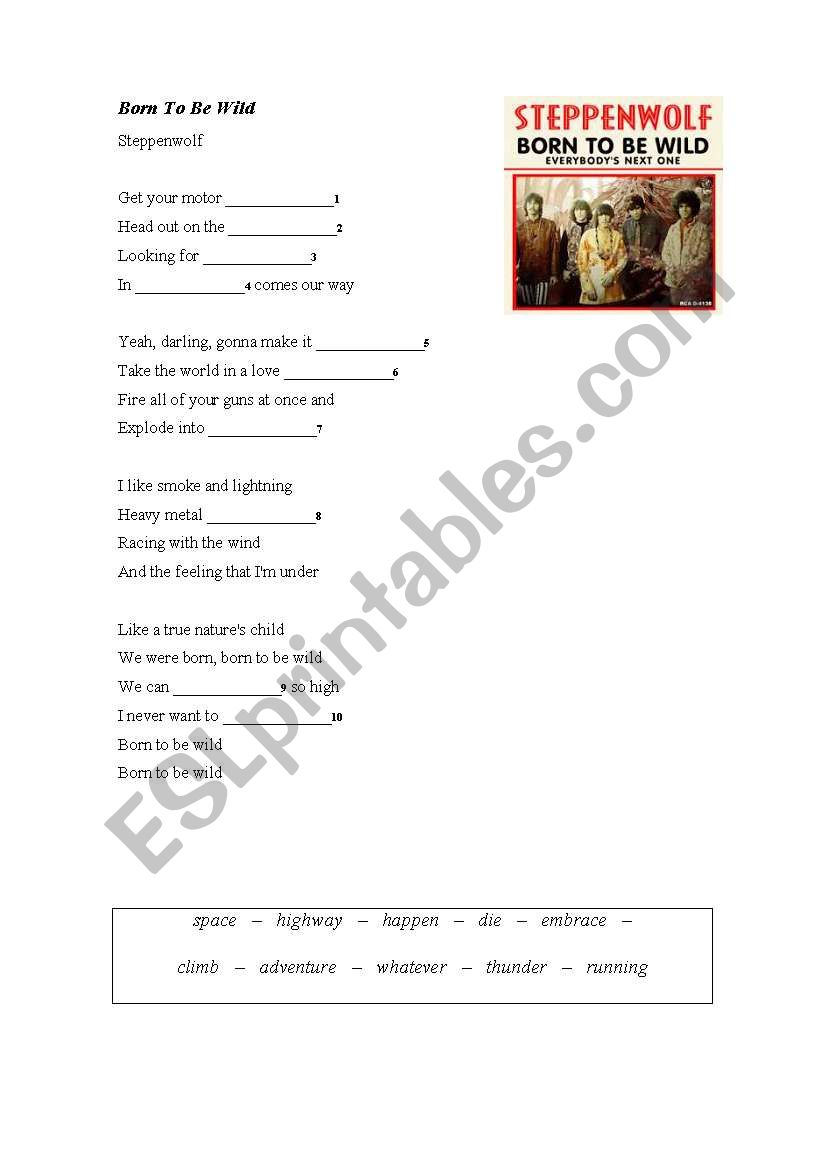 Born to be Wild worksheet