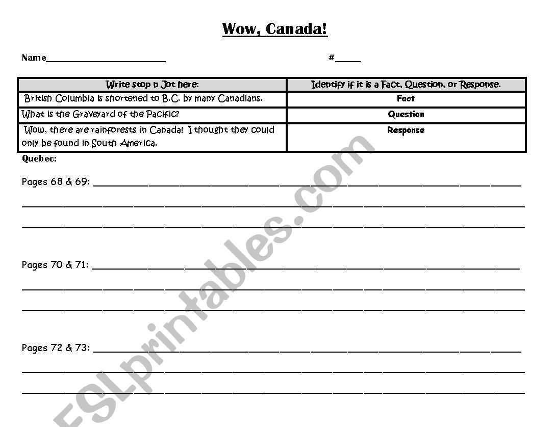 Fact Question Response worksheet