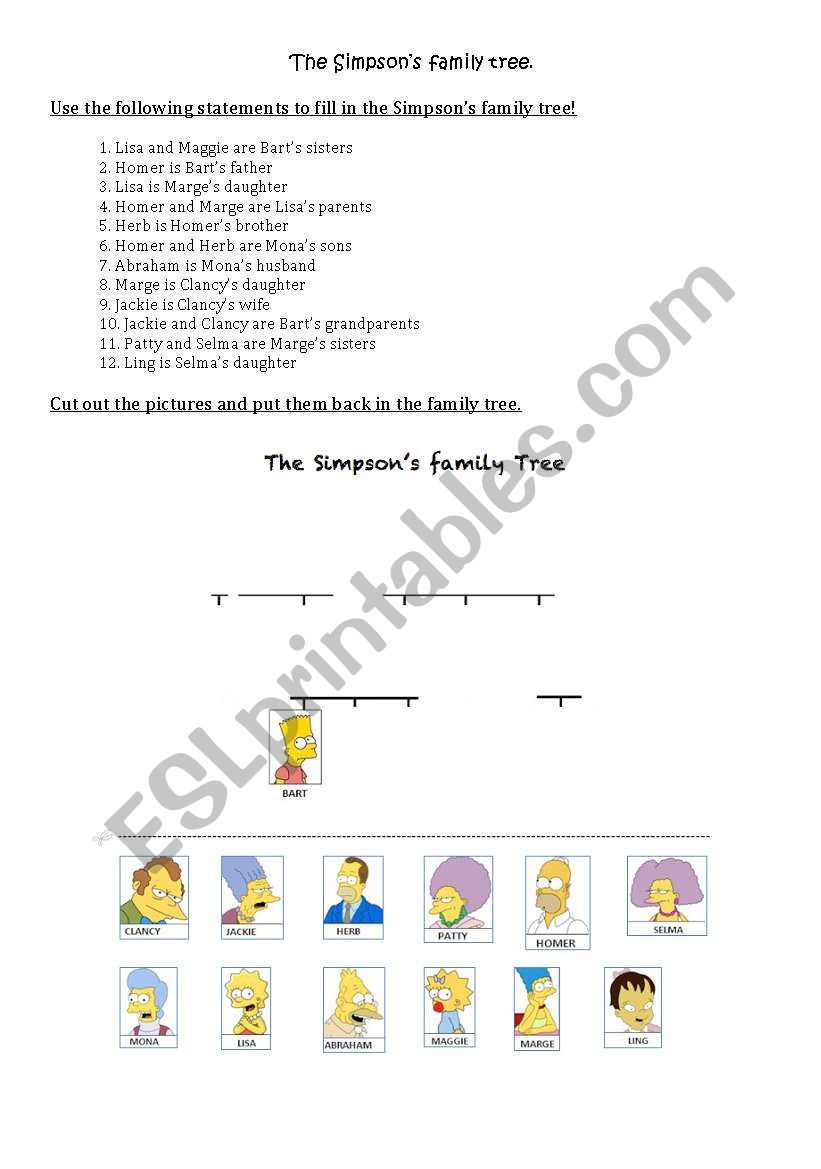 The simpsons family tree worksheet