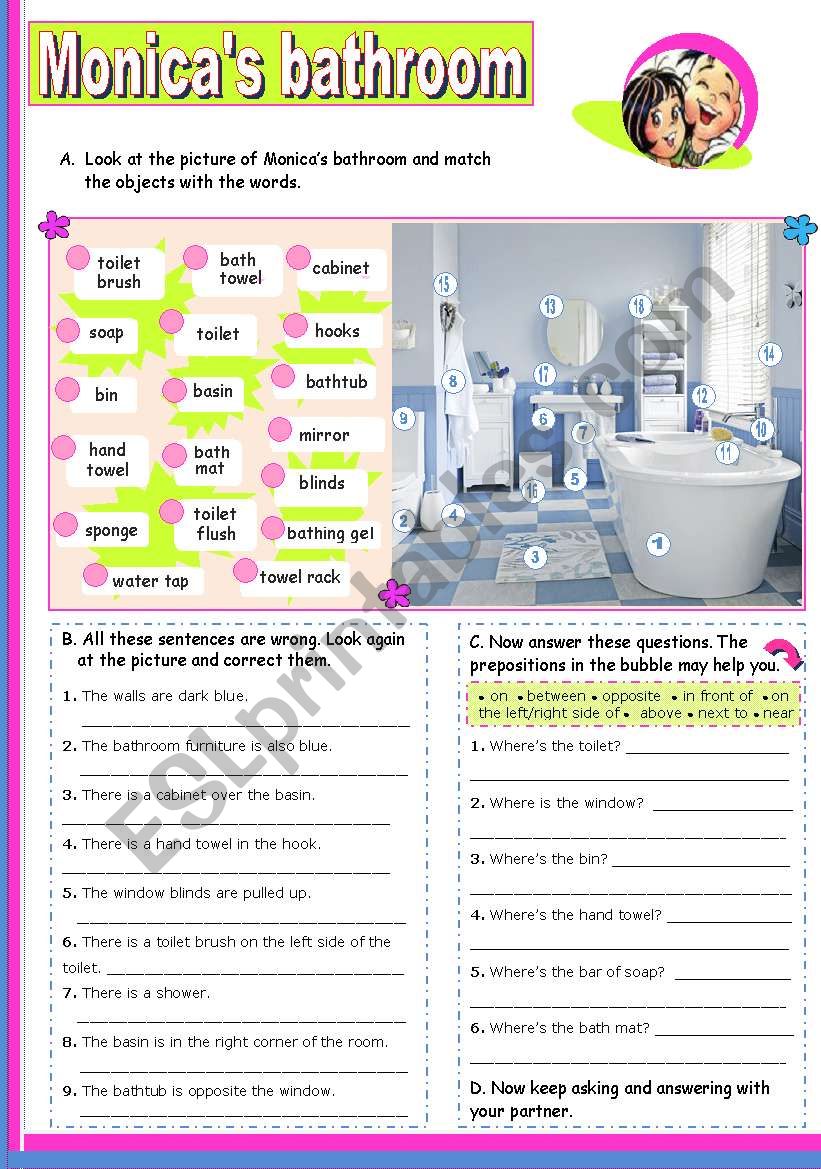 Monicas bathroom worksheet