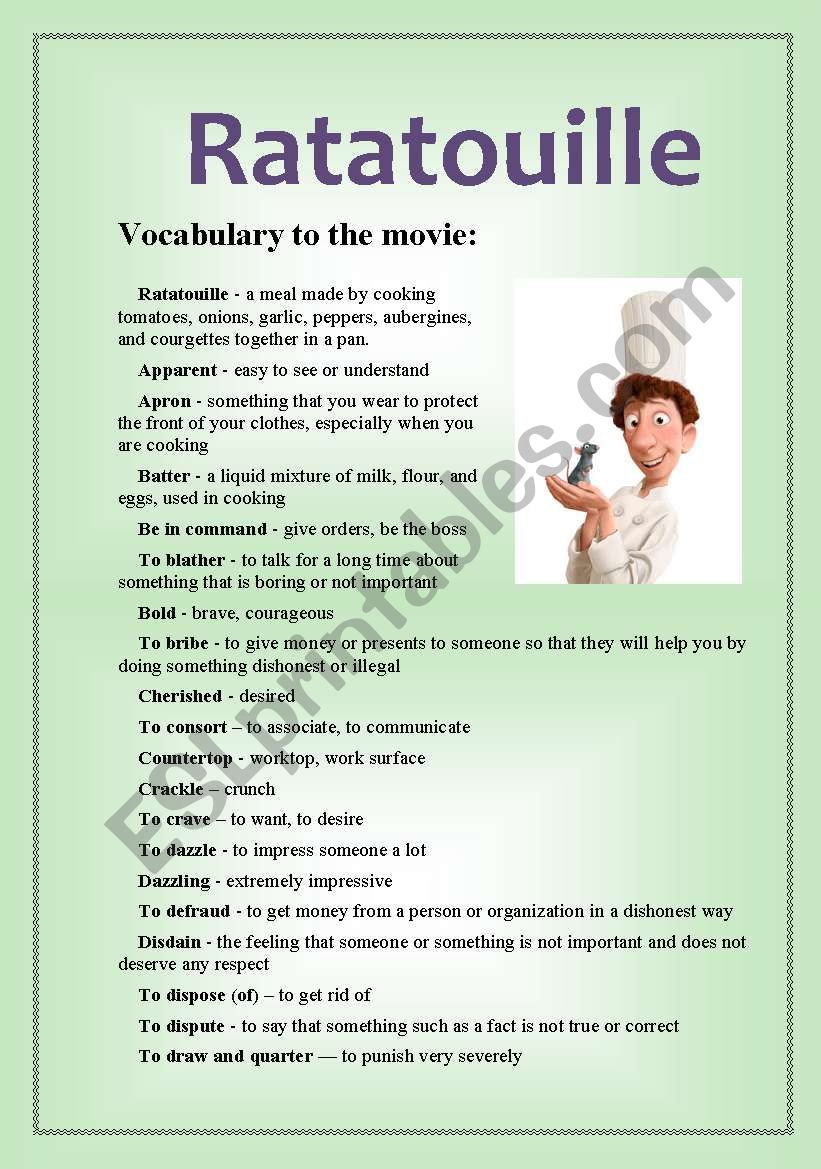 Ratatouille Movie Vocabulary worksheet