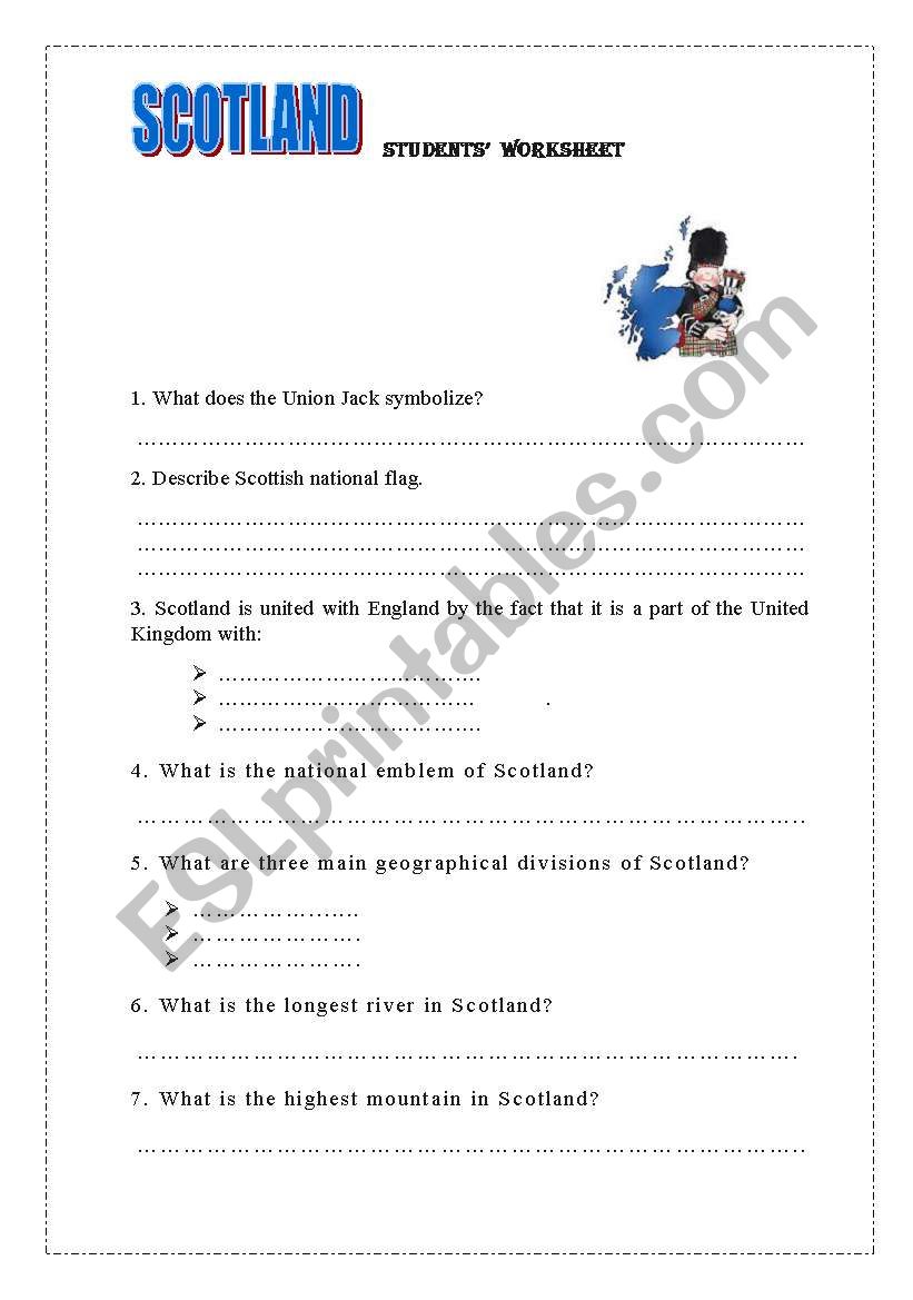 SCOTLAND- fact files worksheet