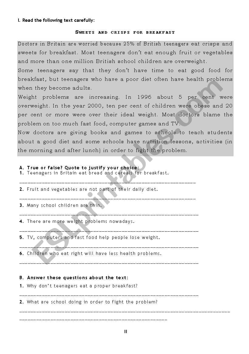 English written test worksheet