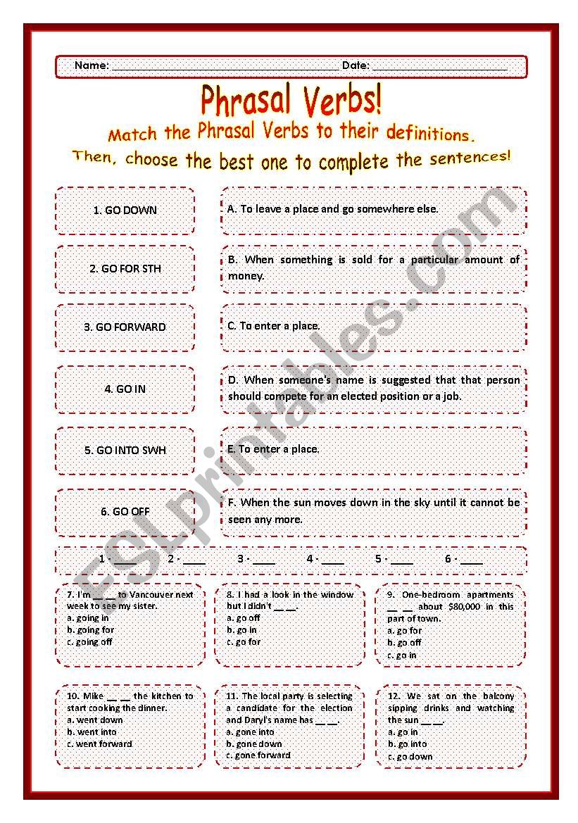 > Phrasal Verbs Practice 70! > --*-- Definitions + Exercise --*-- BW Included --*-- Fully Editable With Key!