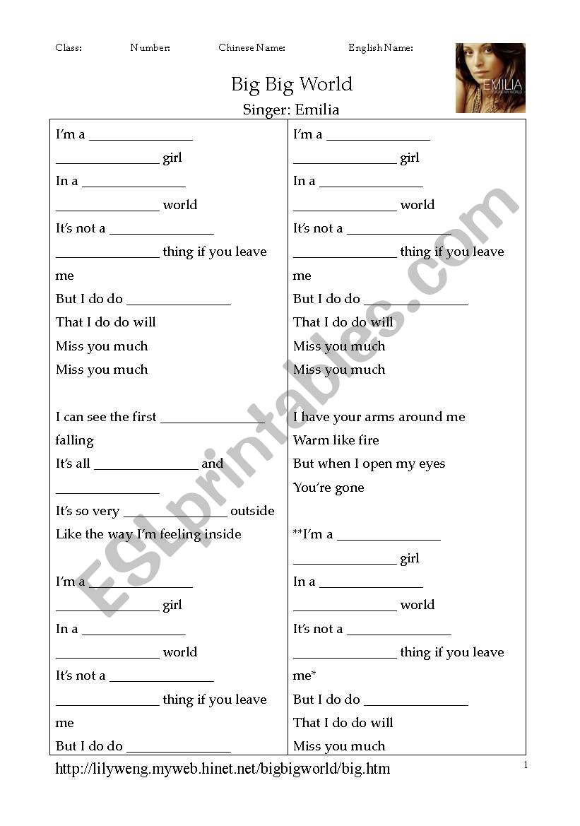 Big big world worksheet