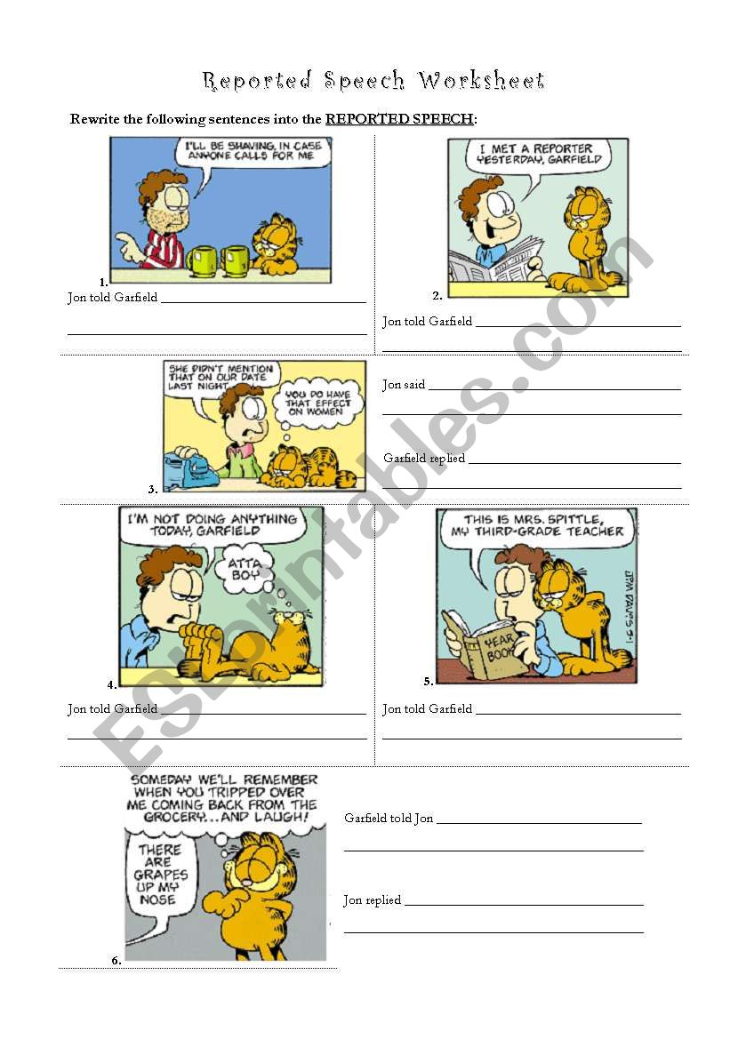 Garfield and Reported Speech worksheet