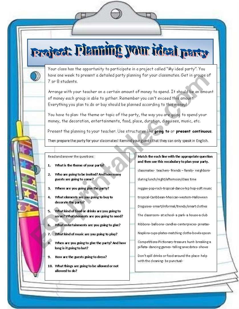 My ideal party worksheet