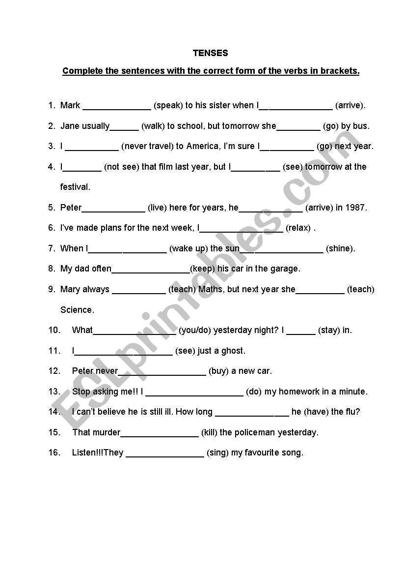 TENSES worksheet