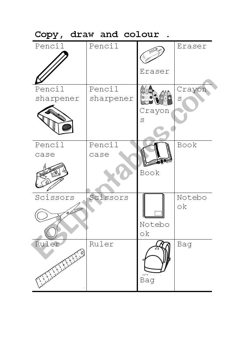 Class materials worksheet