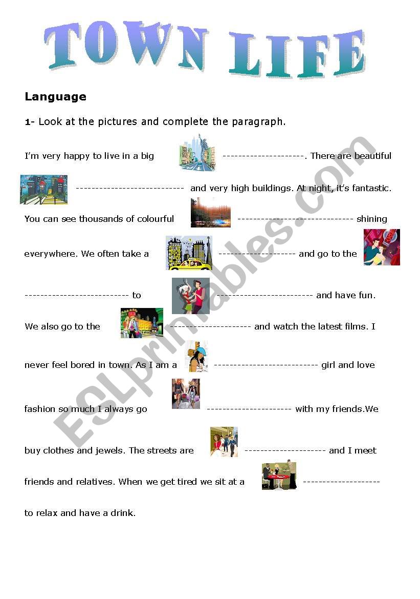language and writing test about city life