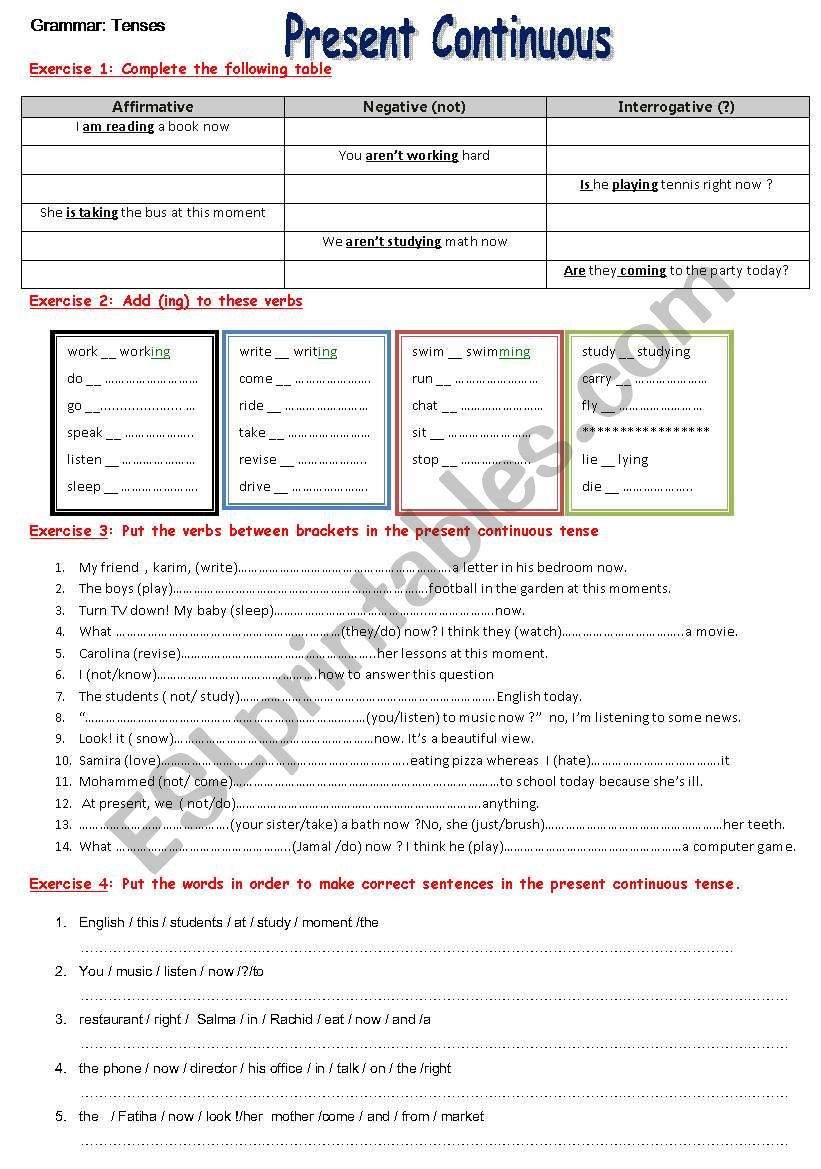 The Present continuous 1 worksheet