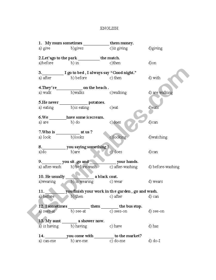 english question worksheet