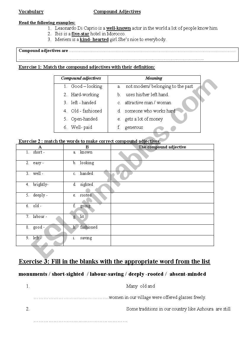 Compound Adjectives worksheet