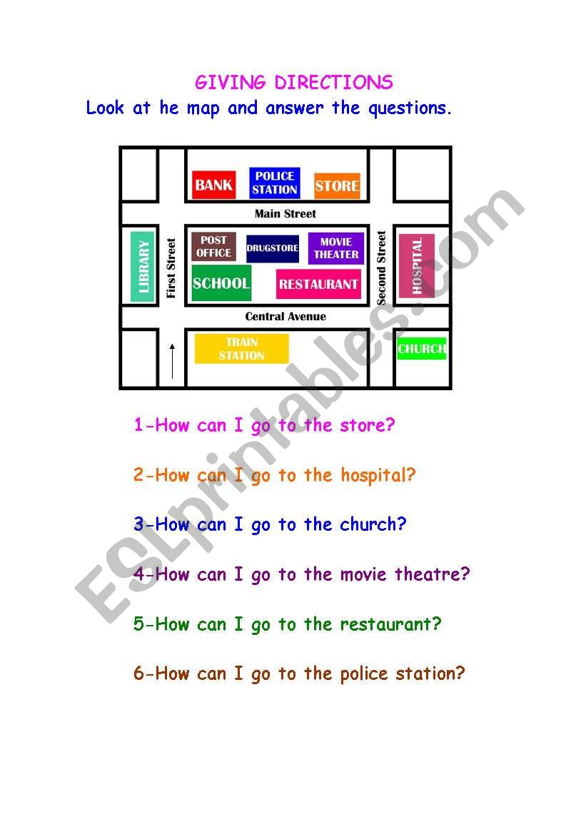 giving directions worksheet