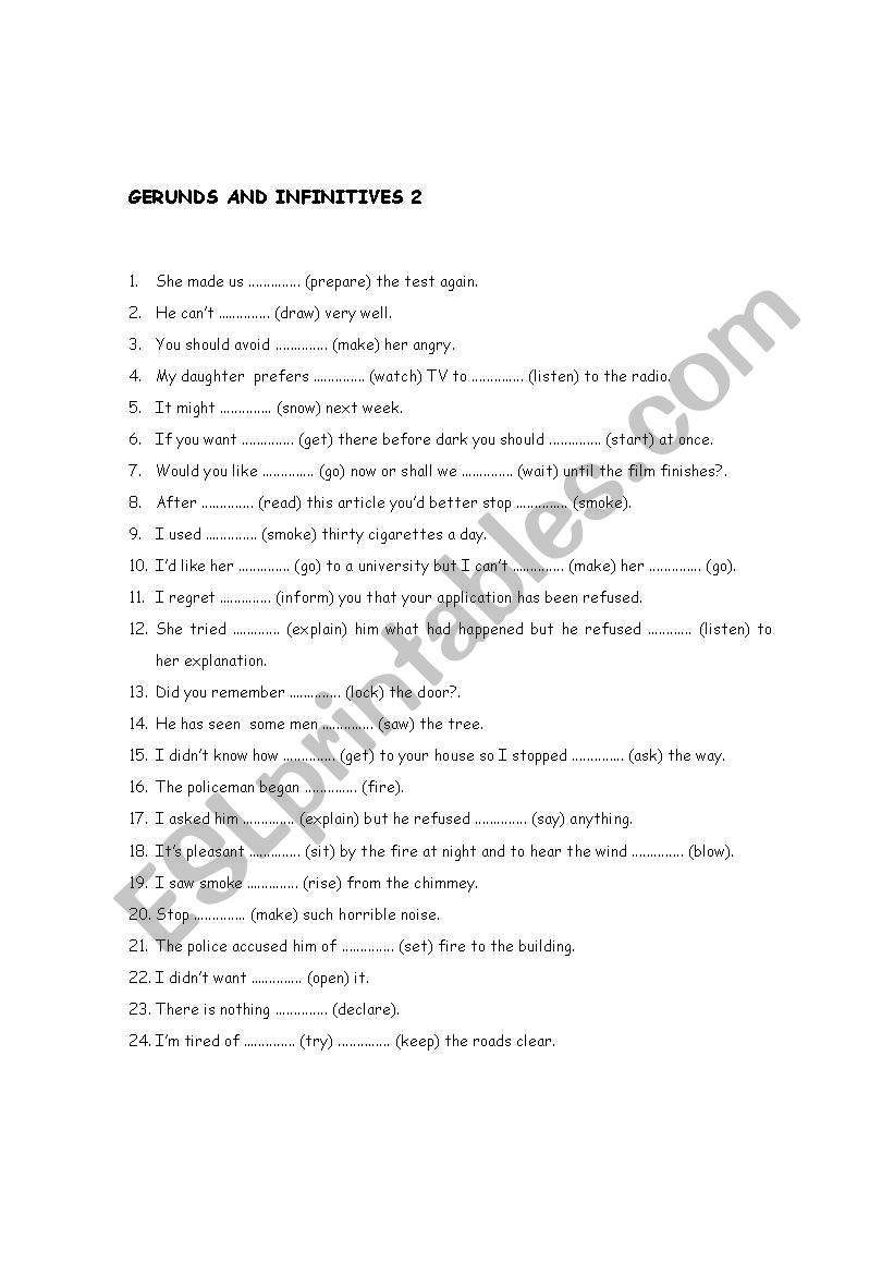 GERUNDS AND INFINITIVES 2 worksheet