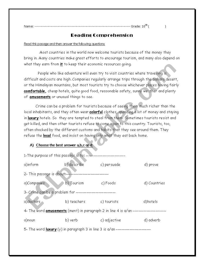 reading quiz worksheet