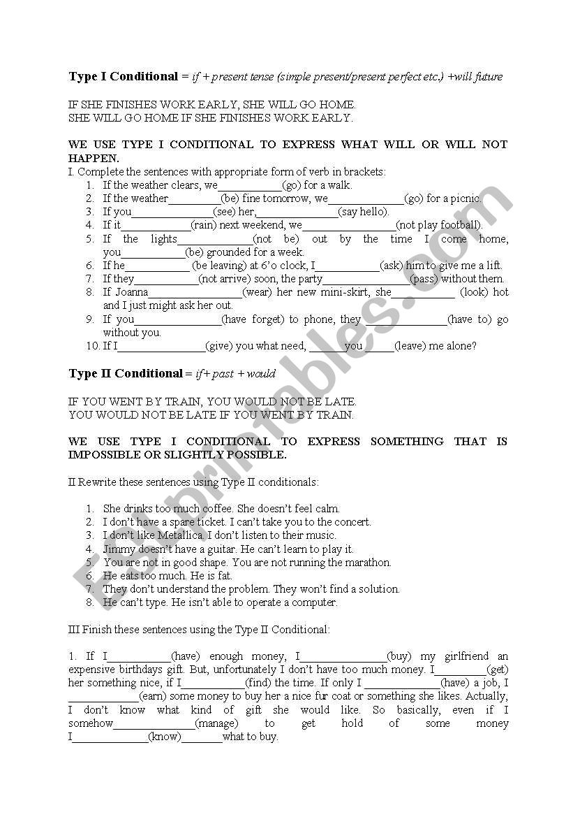 Conditional I & II worksheet