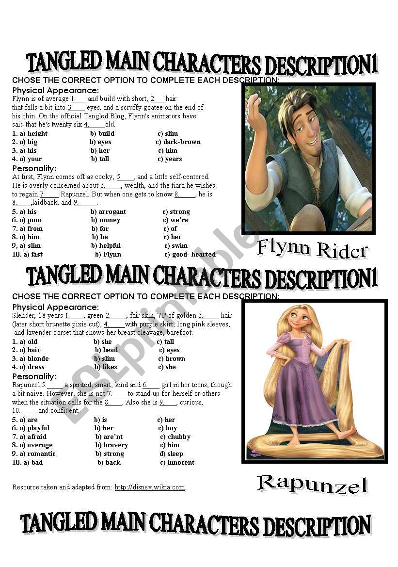 TANGLED MAIN CHARACTERÂ´S DESCRIPTION