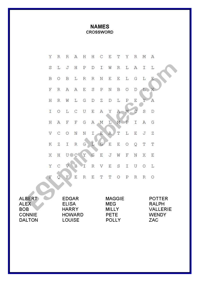 CROSSWORD (NAMES) worksheet