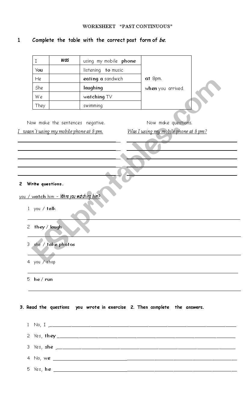 Past Continuous exercises worksheet