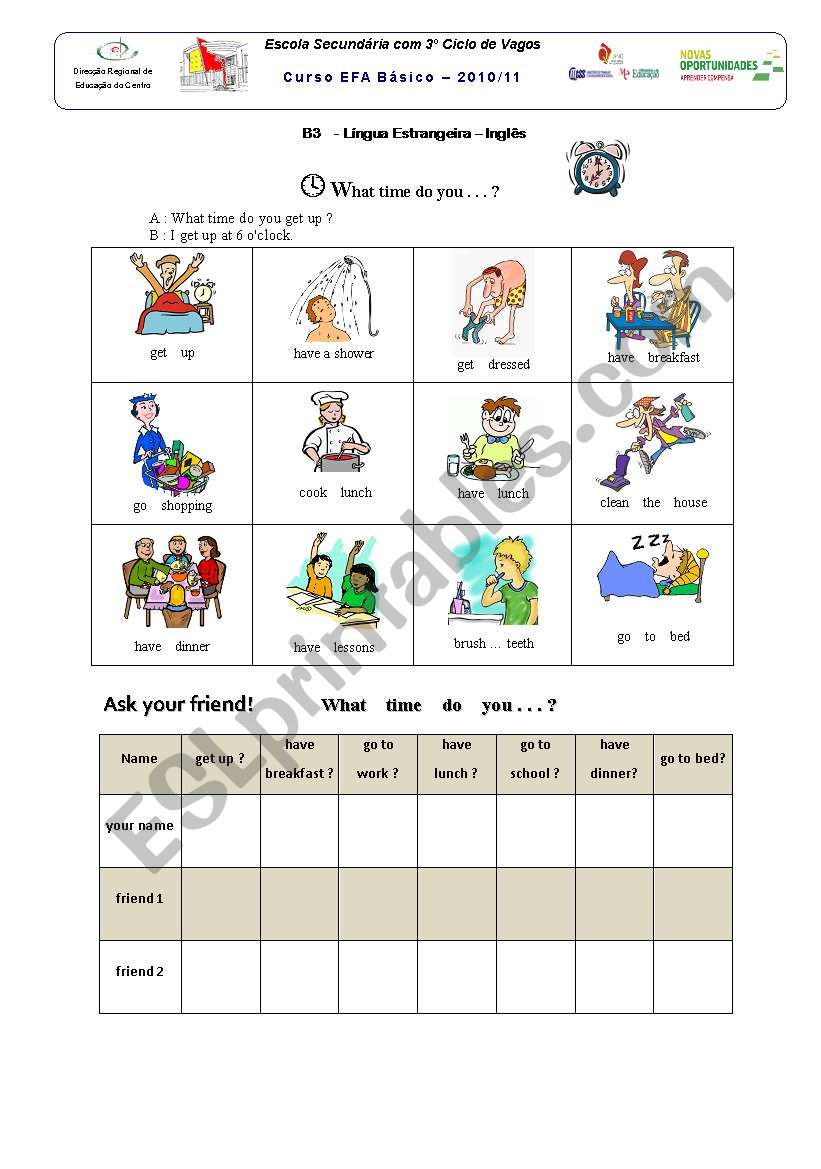 What time do you...? worksheet