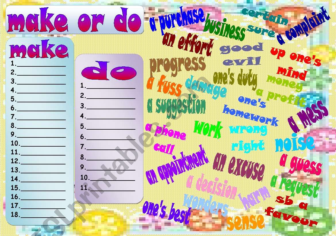 make or do worksheet