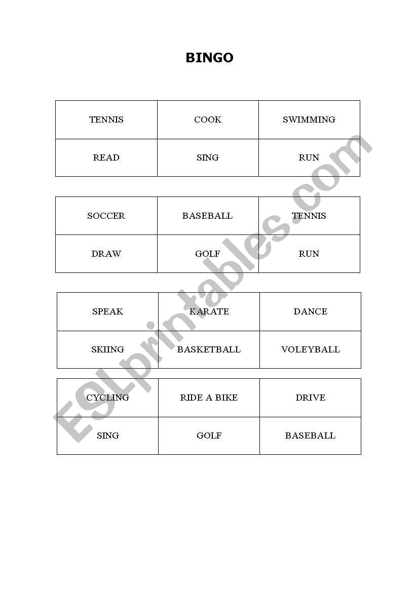 Bingo worksheet