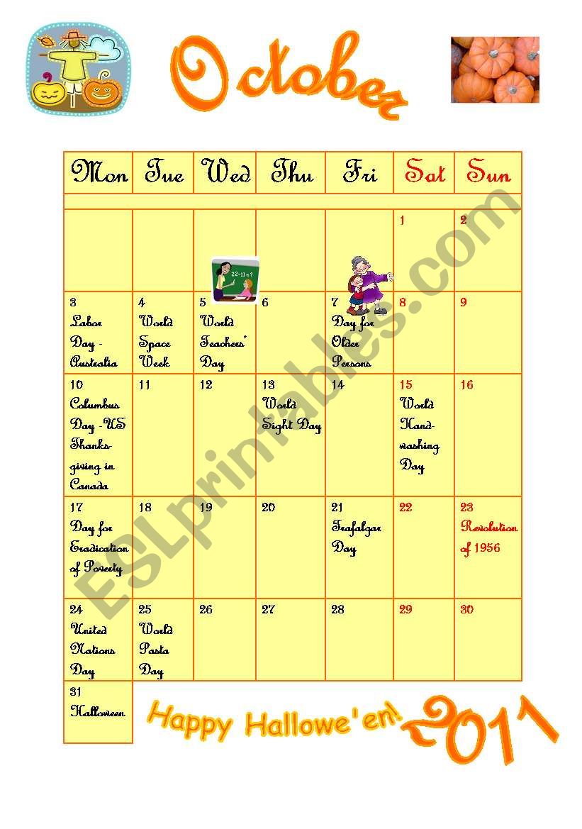 October 2011 - calendar with questions 