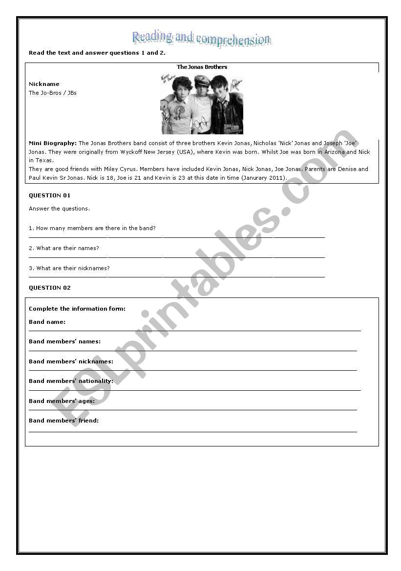 The Jonas Brothers worksheet