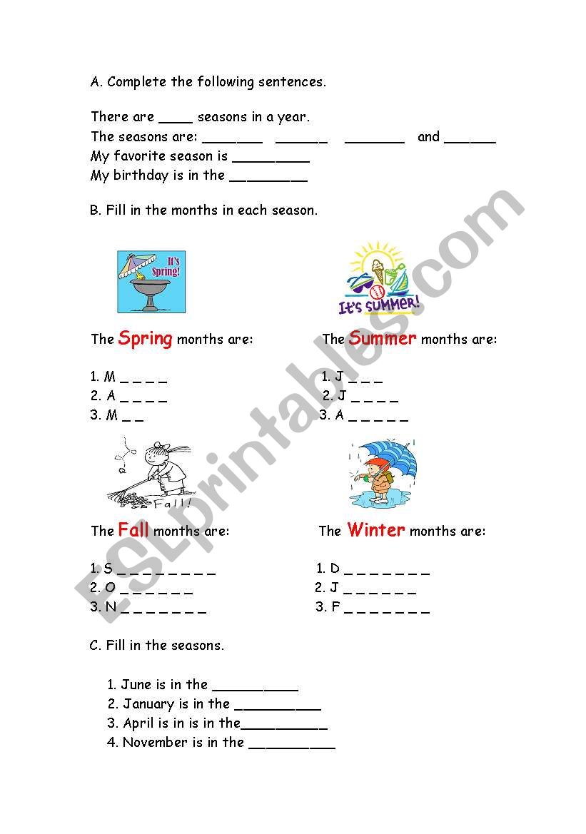 Seasons and Months worksheet