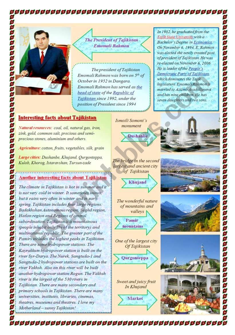 LetÂ´s meet: Tajikistan - ESL worksheet by Nasim-1977