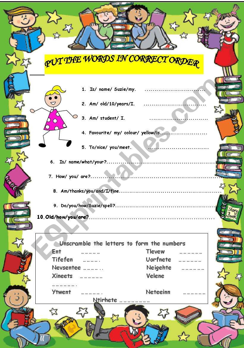 word order worksheet