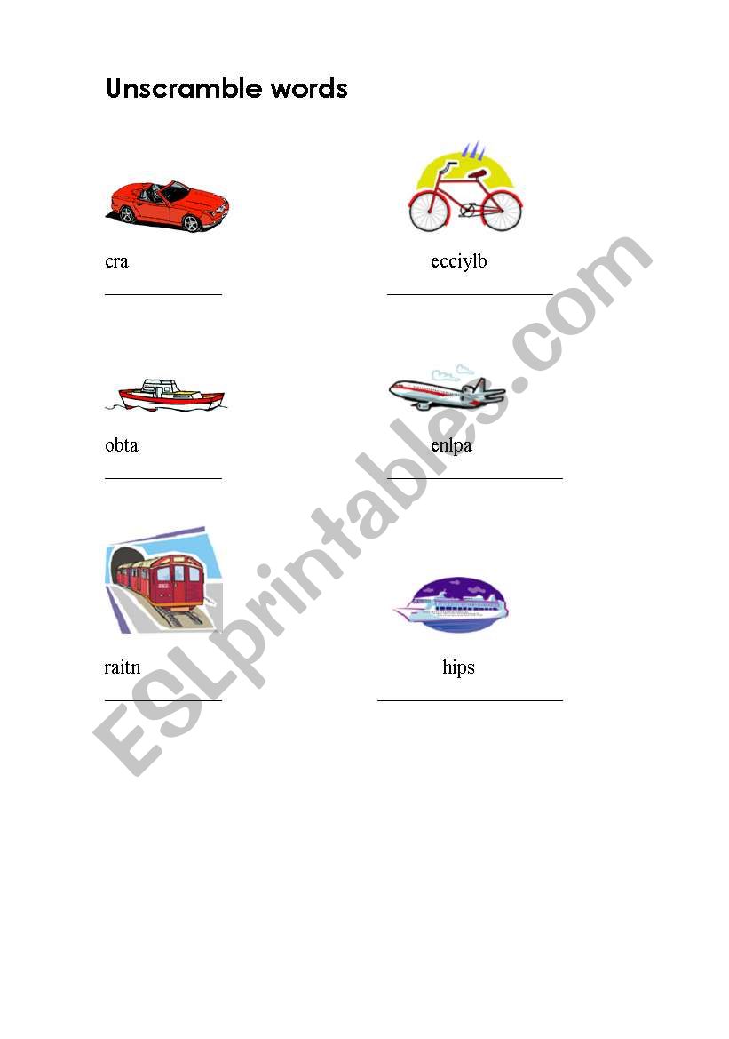 Transport  vocabulary worksheet