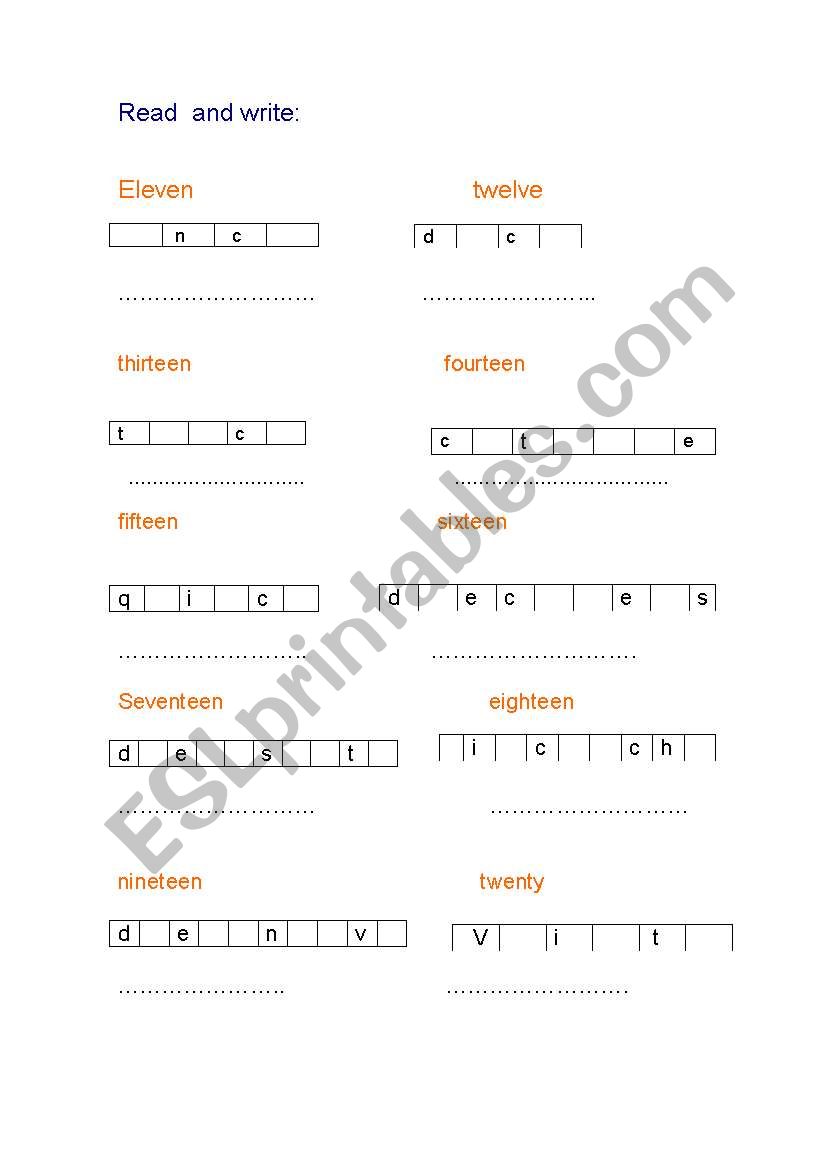 numbers worksheet