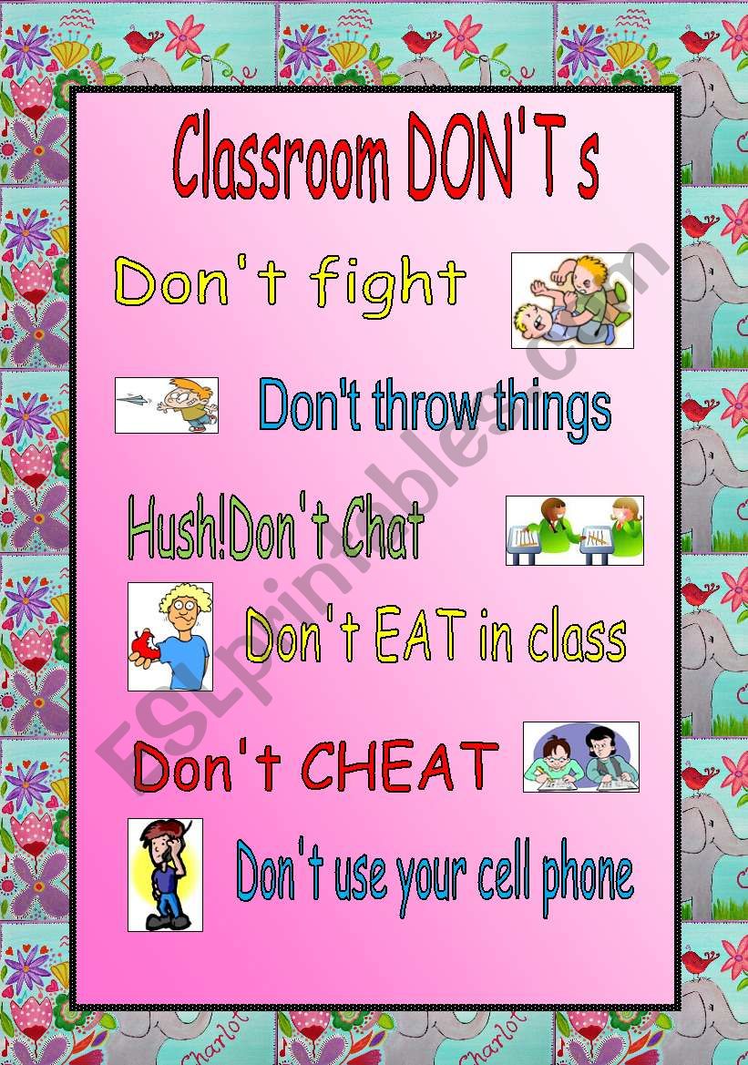 Classroom rules ( donts) poster