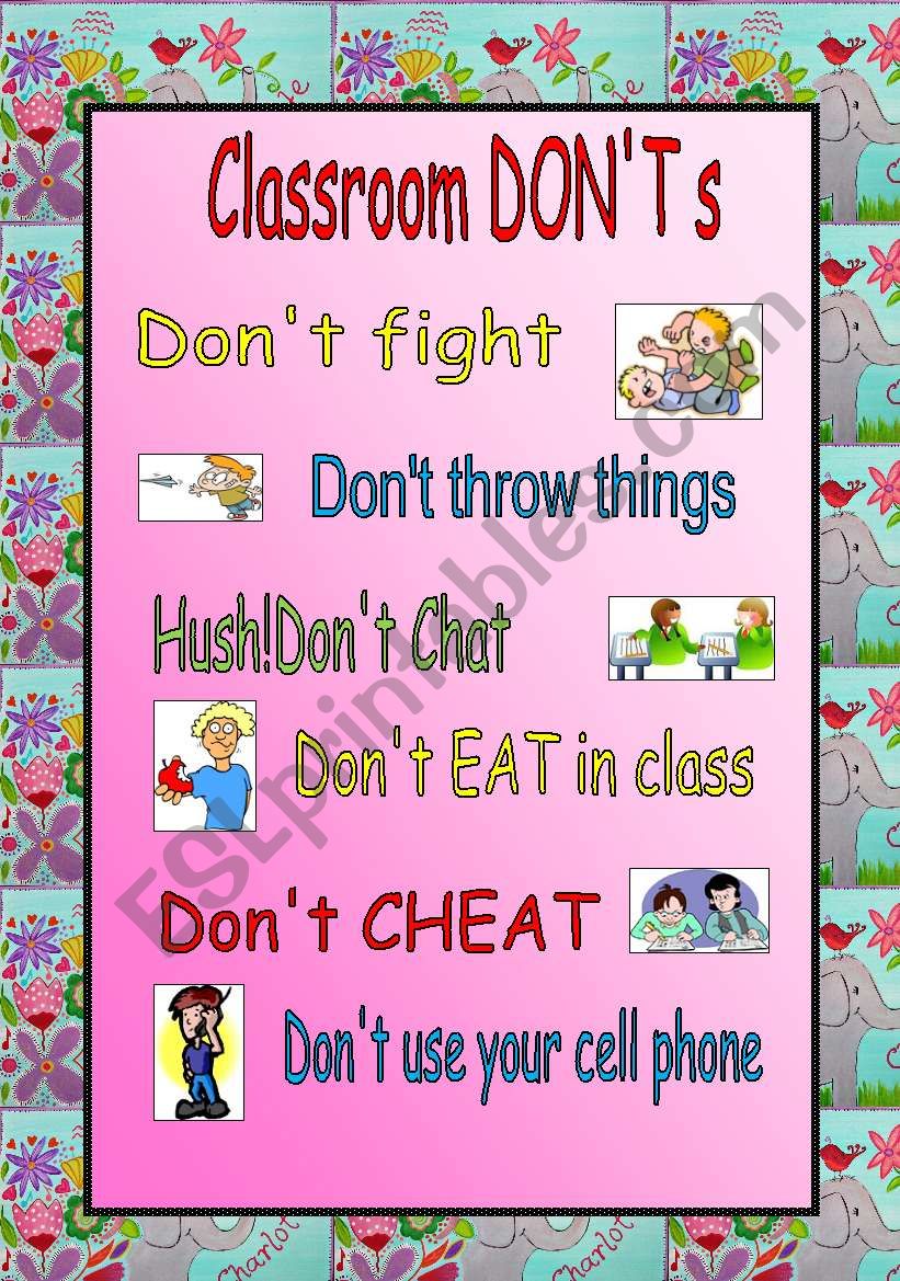 Classroom rules ( donÂ´ts) poster