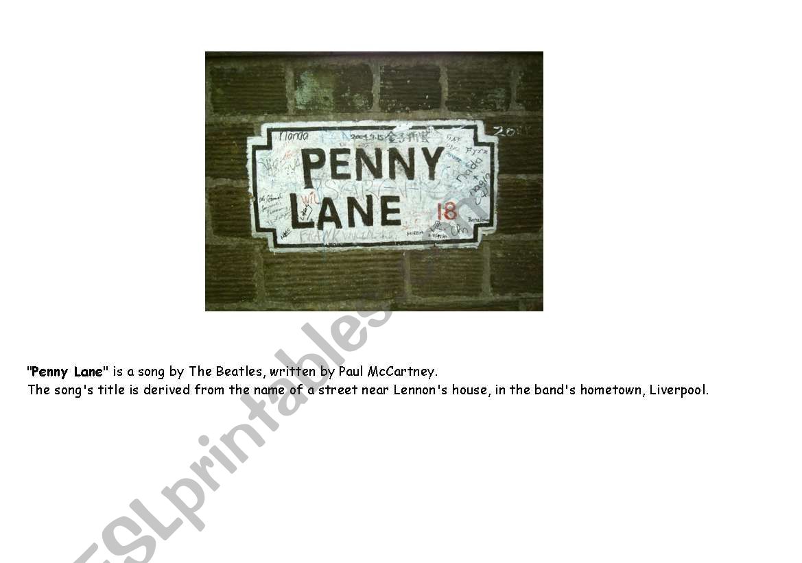 song: Penny Lane worksheet