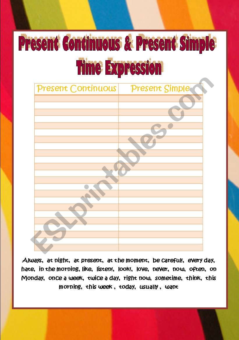 Present Continuous & Present Simple Time Expressions