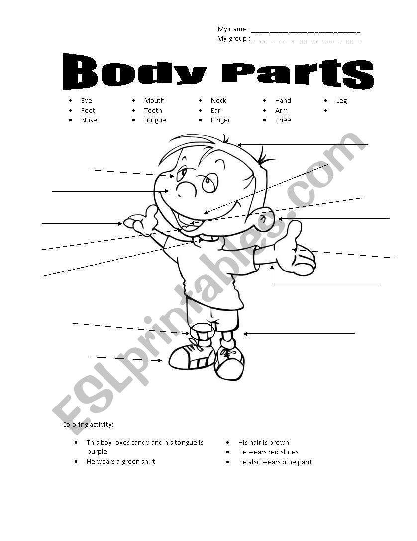 Name the body parts +coloring activity (fully editable)