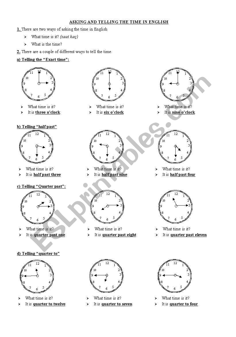 time and dates worksheet
