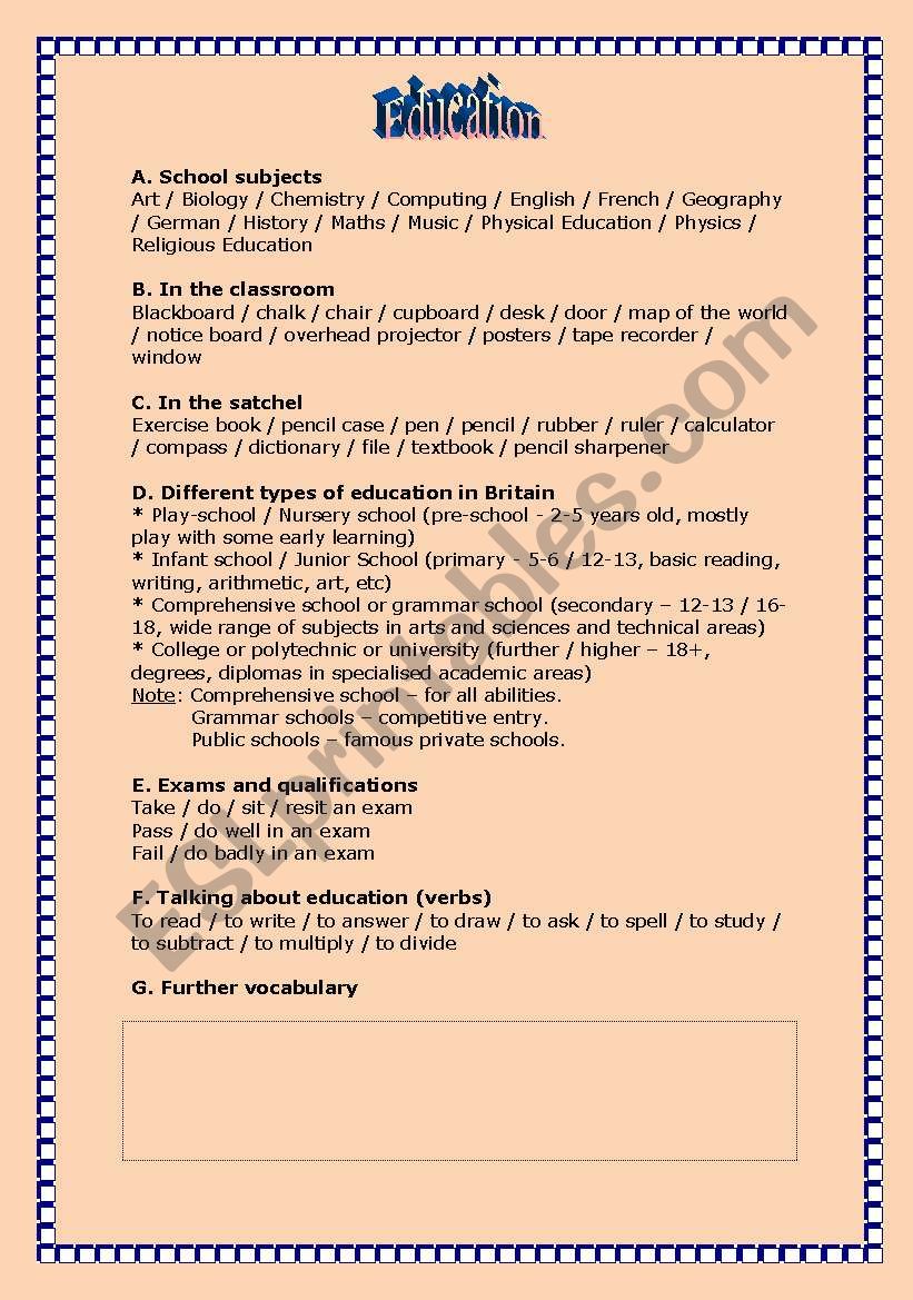 Education in Britain worksheet