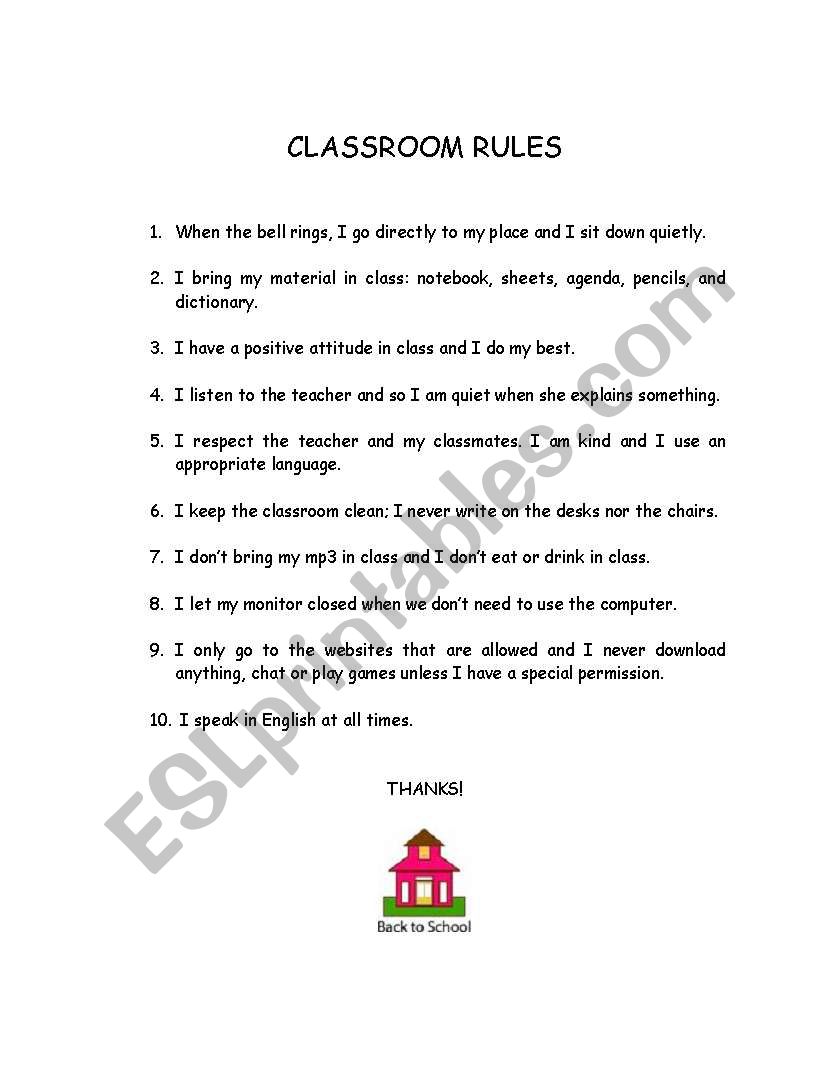 Classroom rules worksheet