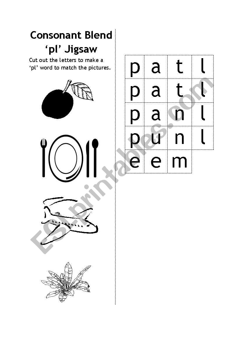 Consonant Blend pl Jigsaw  worksheet