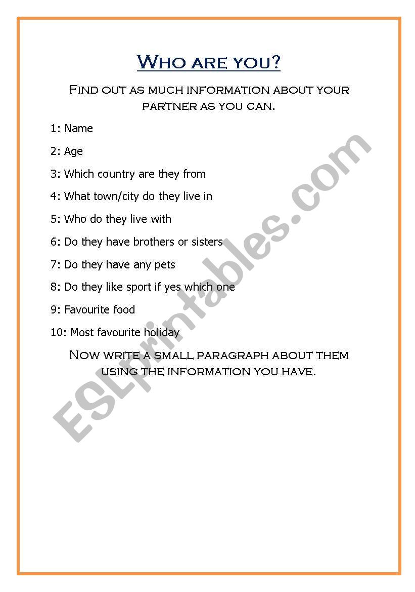 Who Are you? worksheet