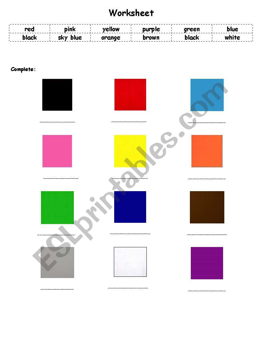 Colours worksheet worksheet