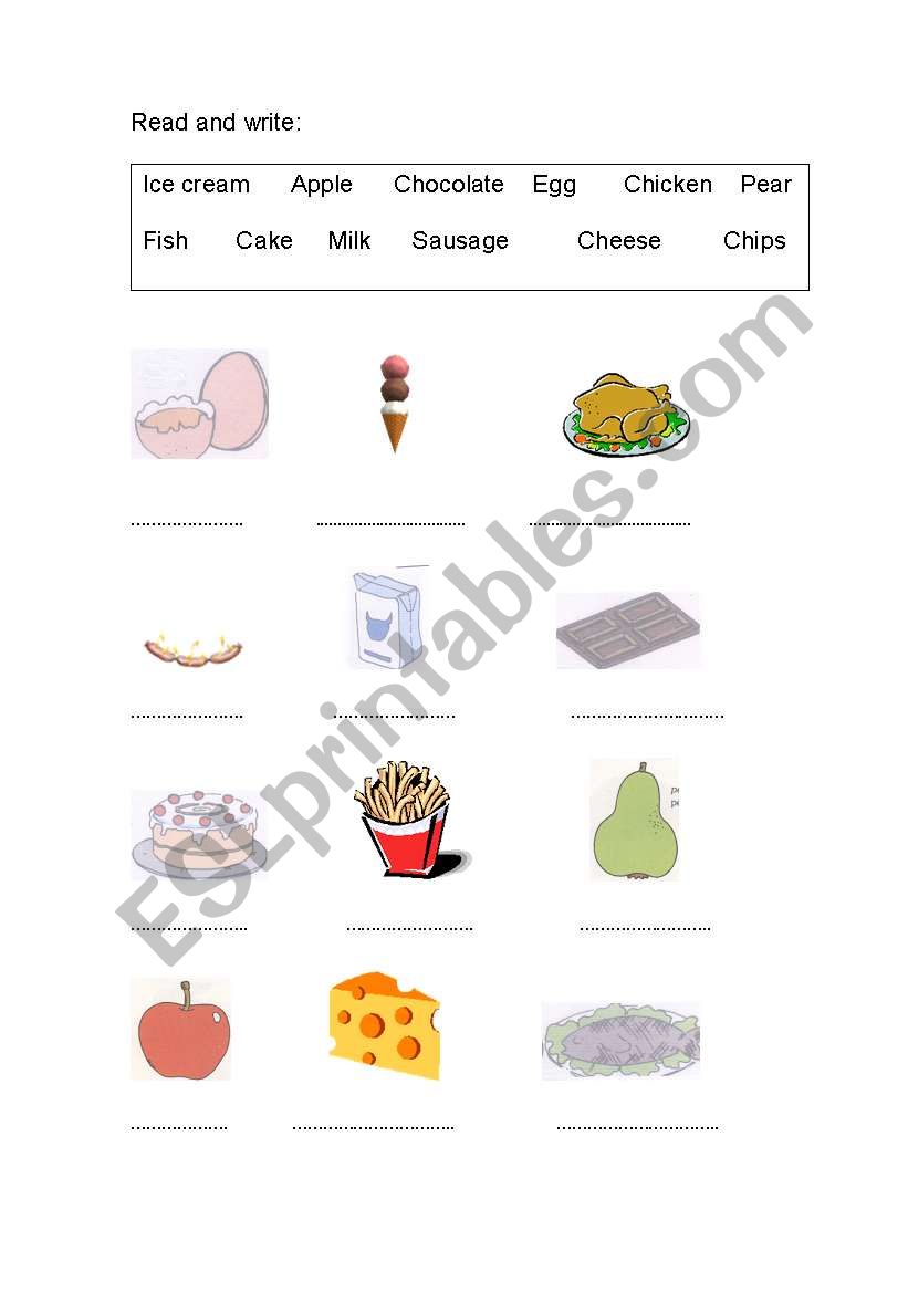 food worksheet