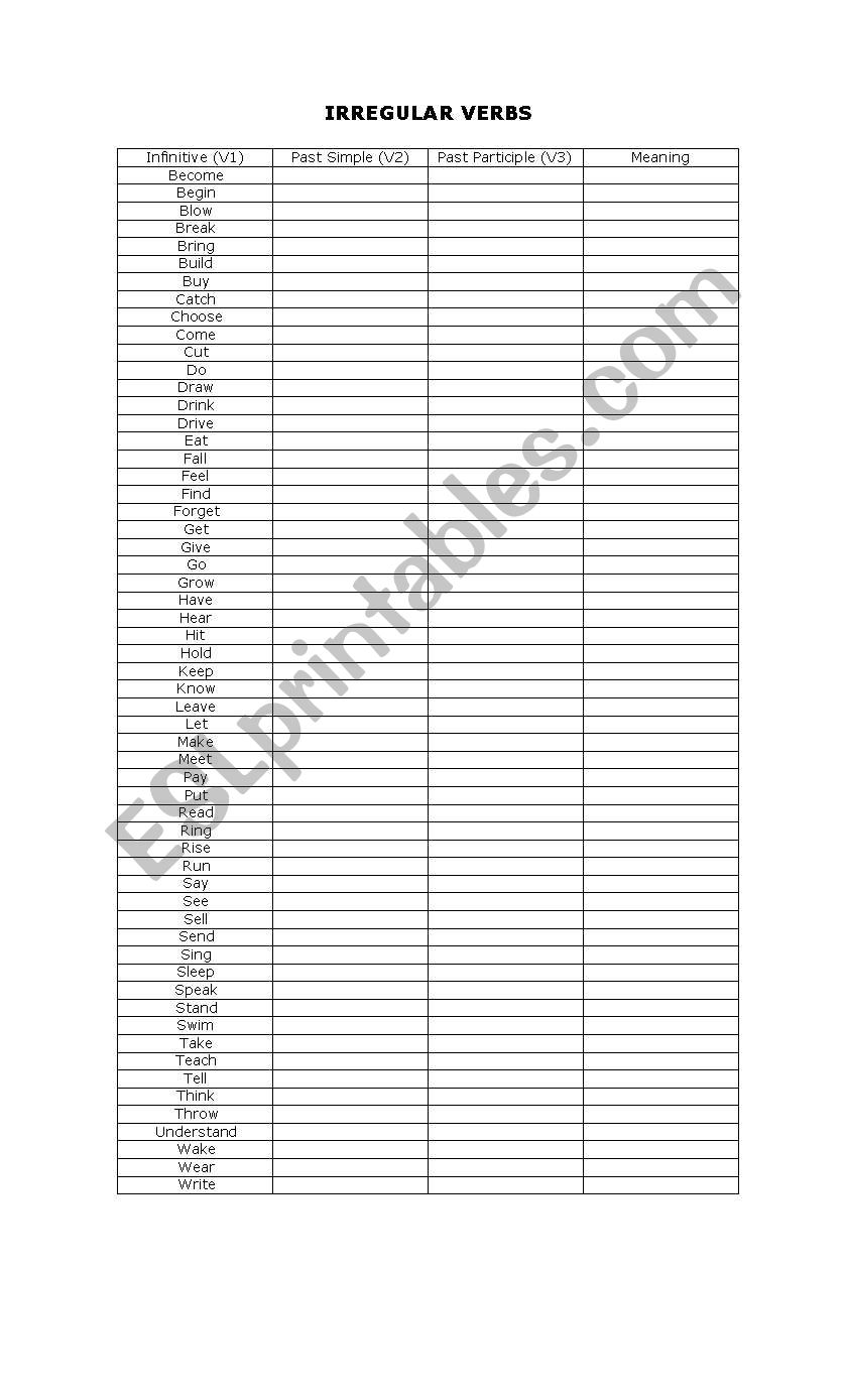 Irregular Verbs - Exercise worksheet