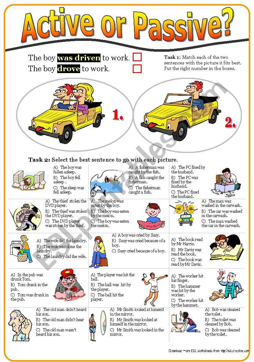 Active or Passive? (2.) Multiple choice exercises (with KEY) in past simple