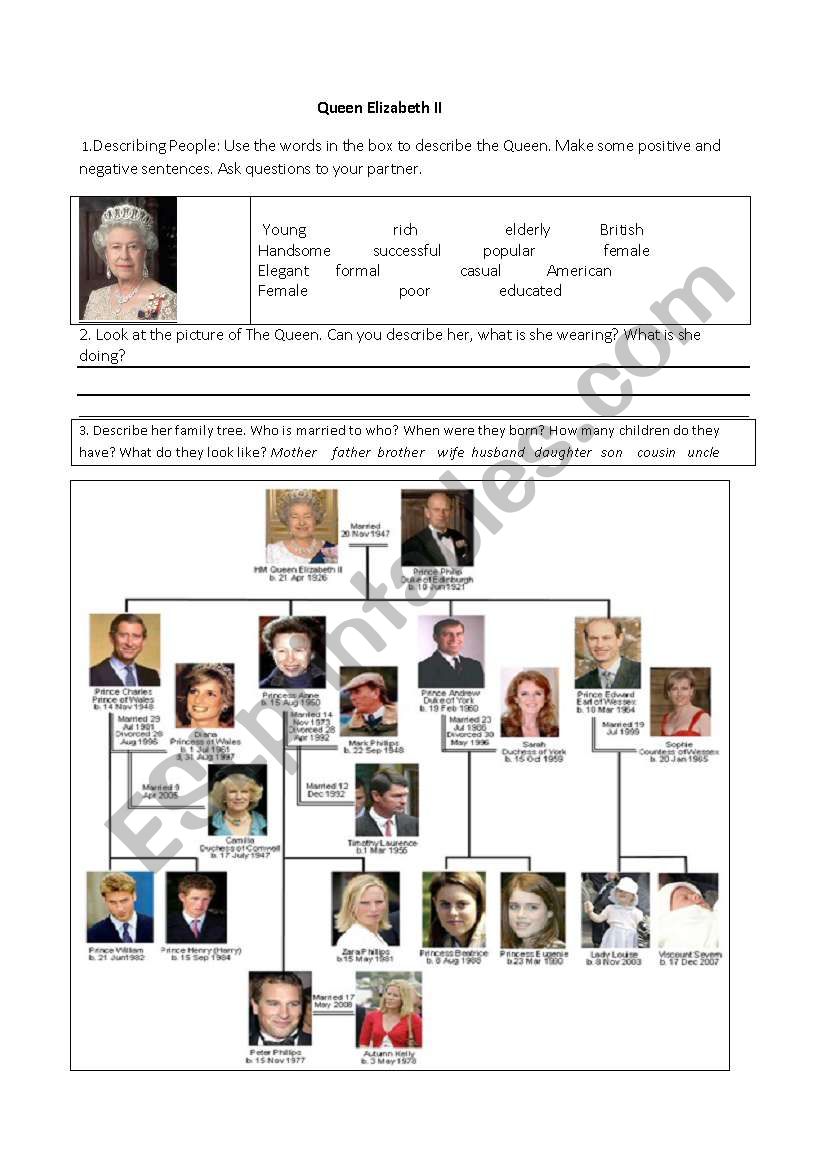 Queen Elizabeth´s family tree - ESL worksheet by caramel007