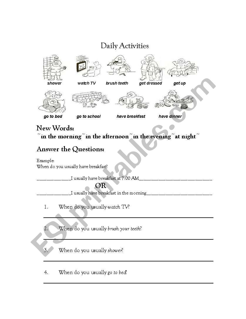 daily routine worksheet